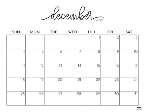 Printable Monthly Calendar December 2022