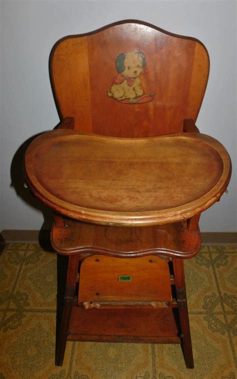 Antique Solid Wood Convertible High-Low Chair Highchair w/ Wheels by Thayer/Tops for Tots Model ...