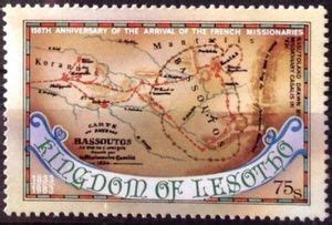 Stamp: Map of Basutoland 1834 (Lesotho) (Sesquicentennial of French ...