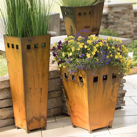 Tall Rustic Metal Planter Garden Accessory, Outdoor Front Porch Metal Yard Art, Oddish Planter ...