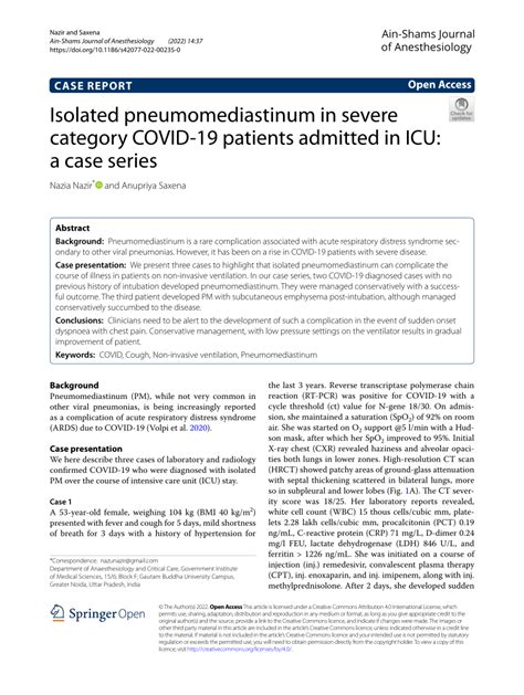 (PDF) Isolated pneumomediastinum in severe category COVID-19 patients admitted in ICU: a case series