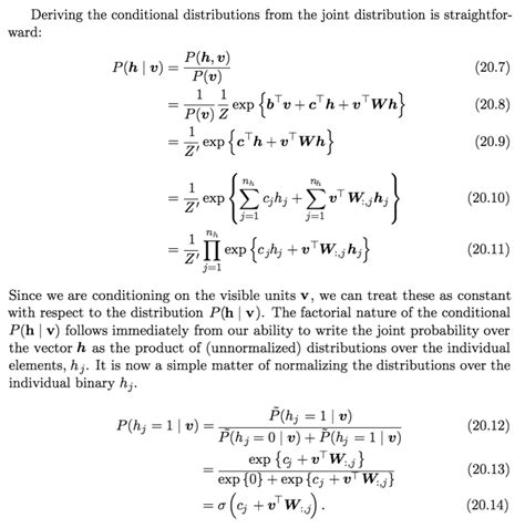 mathematical statistics - Derivation of Restricted Boltzmann Machine Conditional Probability ...