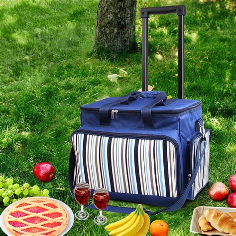 6 Person Picnic Bag Basket Set Trolley Cooler Wheels Insulated Bag ...