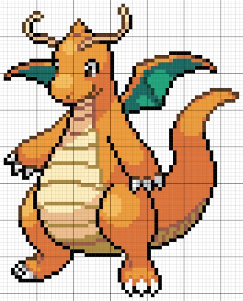 Dragonite | Pixel art pokemon, Minecraft pixel art, Pixel art