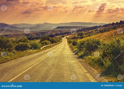 Mountain Road at Sunset Light Stock Photo - Image of nature, countryside: 109009506