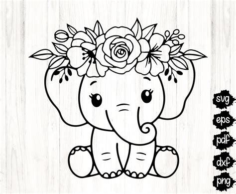 Baby Elephant SVG Elephant with Flower Crown SVG Floral | Etsy