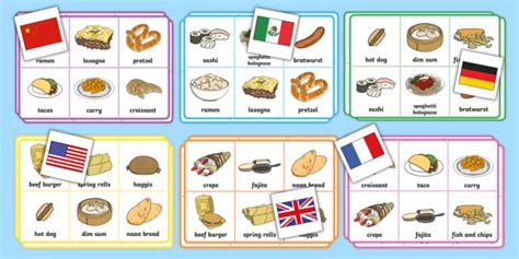 World Cuisine Bingo - Popular Meals From Around the World