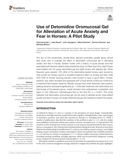 (PDF) Use of Detomidine Oromucosal Gel for Alleviation of Acute Anxiety ...