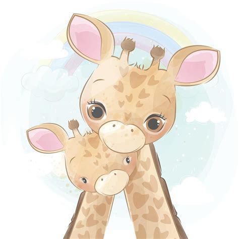 Cute giraffe mother and baby illustration 2067688 Vector Art at Vecteezy