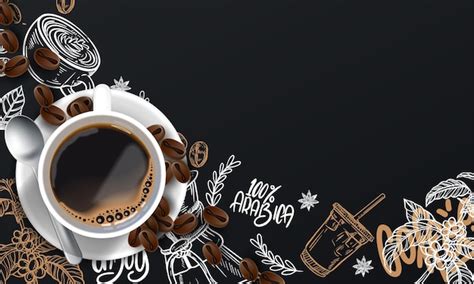 Realistic Coffee Background with Drawings - Free Vector Download, Free ...