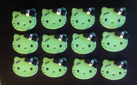 12 Frankenstein Hello Kitty fondant cupcake by CuteFondant on Etsy