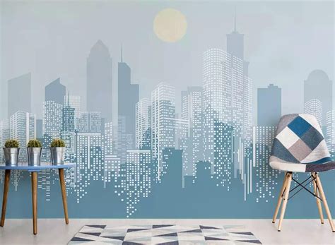 Monochrome City Wallpaper Cityscape Wall Mural Landscape Wall | Etsy | Cityscape mural, Wall ...