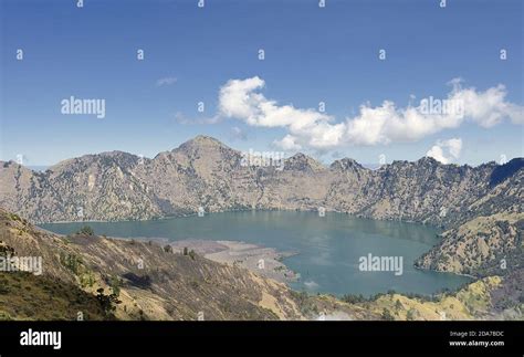 Mount Rinjani (or Gunung Rinjani) landscape at crater rim overlooking ...