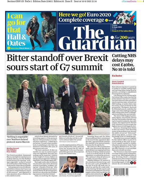 Guardian Front Page 11th of June 2021 - Tomorrow's Papers Today!