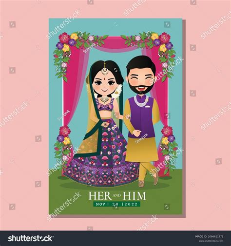 Cute Couple Traditional Indian Dress Cartoon Stock Vector (Royalty Free ...