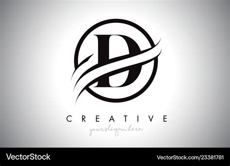 D letter logo design with circle swoosh border Vector Image