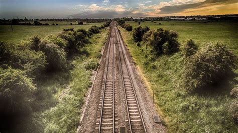 Desktop Wallpaper Train Track, Landscape, Aerial View, Hd Image, Picture, Background, 4ec4ce