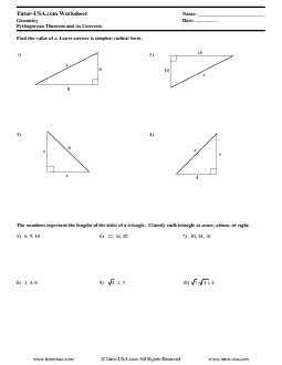 Worksheet: Pythagorean Theorem and its Converse | Geometry Printable