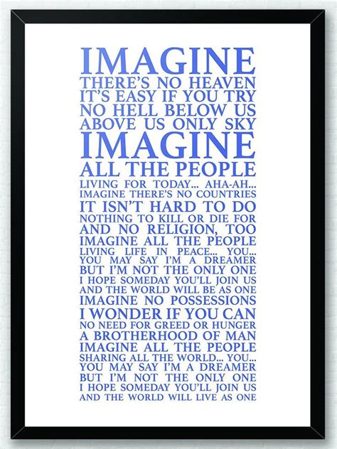 Imagine John Lennon Lyrics Song Lyrics Typography Print | Etsy ...