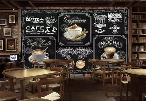 3D Hand-painted Blackboard Coffee Design Wallpaper Retro Cafe Mural ...