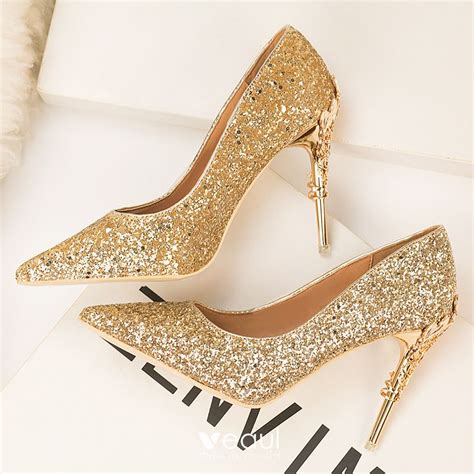 Sparkly Gold Evening Party Sequins Pumps 2020 10 cm Stiletto Heels ...