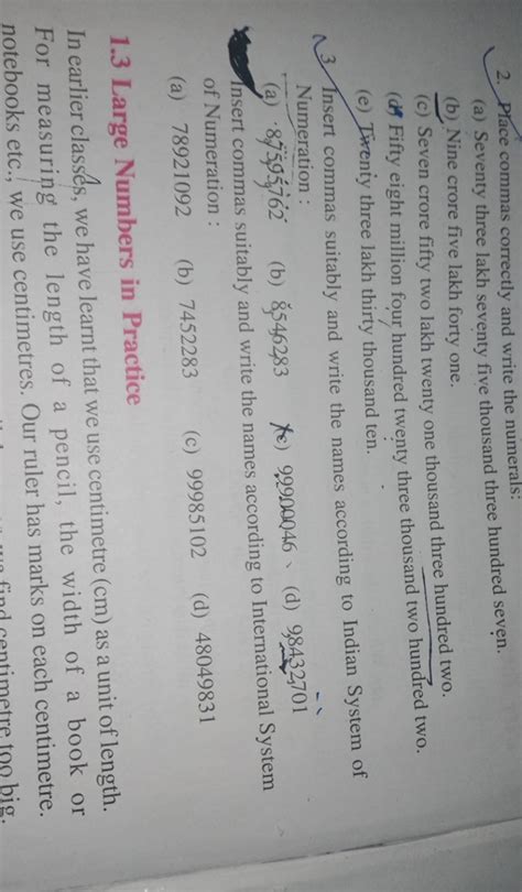 2. Place commas correctly and write the numerals:(a) Seventy three lakh