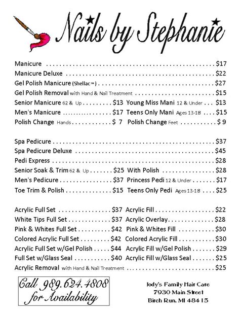 Nail Salon Prices Shop | cityofclovis.org