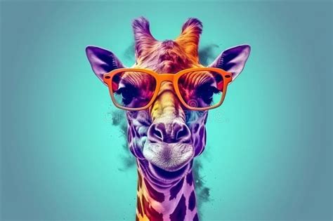 Africa Animal Wildlife Mammal Zoo Neck Sunglasses Colorful Giraffe Portrait. Generative AI ...