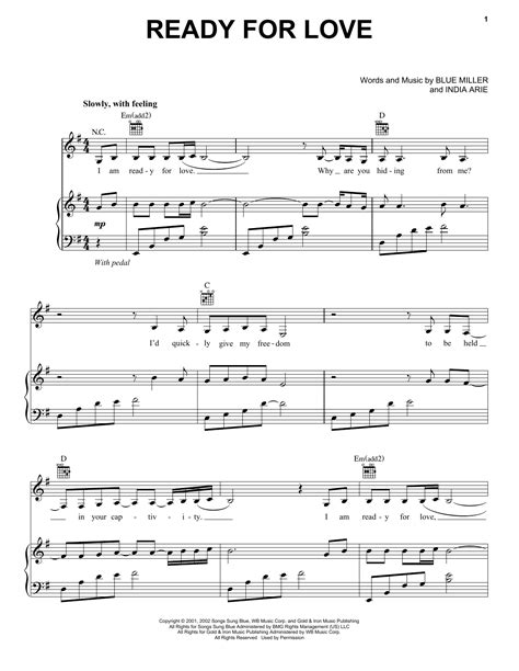 Ready For Love by India Arie Sheet Music for Piano, Vocal & Guitar ...