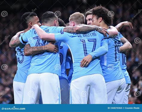 Manchester City Players Celebrate Goal Editorial Image - Image of ...