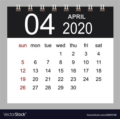 Business calendar 2020 april notebook isolated Vector Image