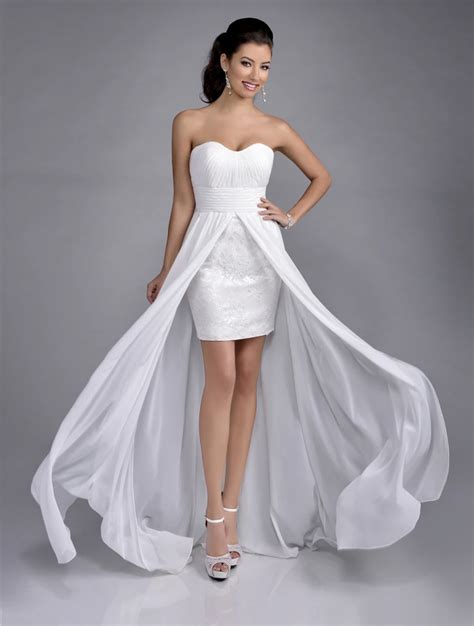 Designer front short back long Formal Evening Dress White Strapless Chiffon Lace High Low Prom ...