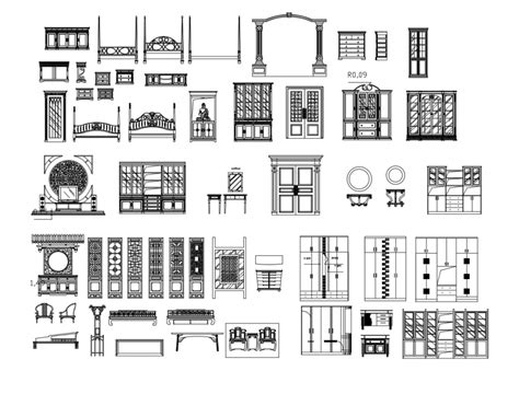 Multiple classic cupboards, cabinets and furniture blocks cad drawing details dwg file - Cadbull