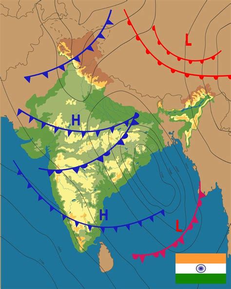 Weather Map of the India. Meteorological Forecast on Physical Map ...