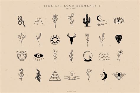 Line Art Logo Elements, Logo Design, Business card, Boho (732199) | Illustrations | Design Bundles