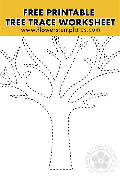 Free printable Autumn tree trace worksheet - Flowers Templates