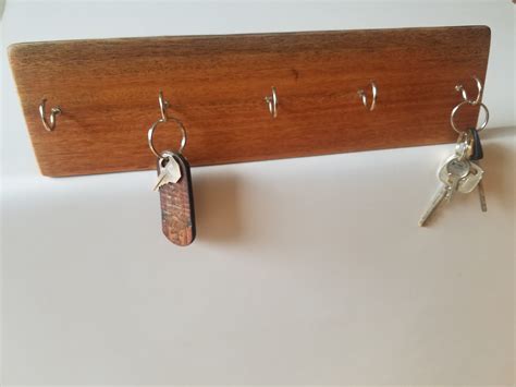 Wall Mounted Key Rack- Key Holder- Key Hooks- Live Edge Wood- Silver H ...