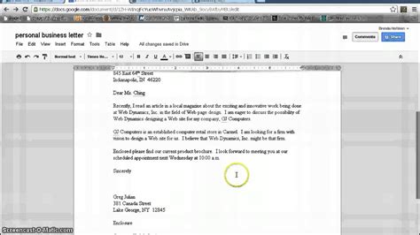 Personal Business Letter Format--Google Documents - YouTube