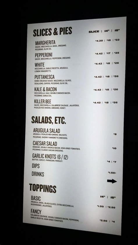 Menu at North of Brooklyn Pizzeria, Toronto, 229 Geary Ave