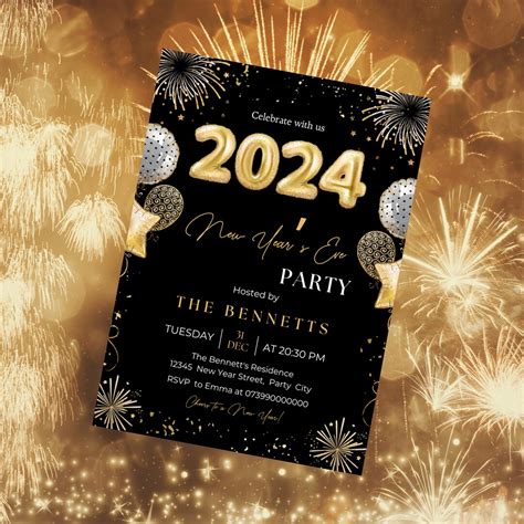 Editable New Year's Eve Party Invitation 2024 New Years - Etsy