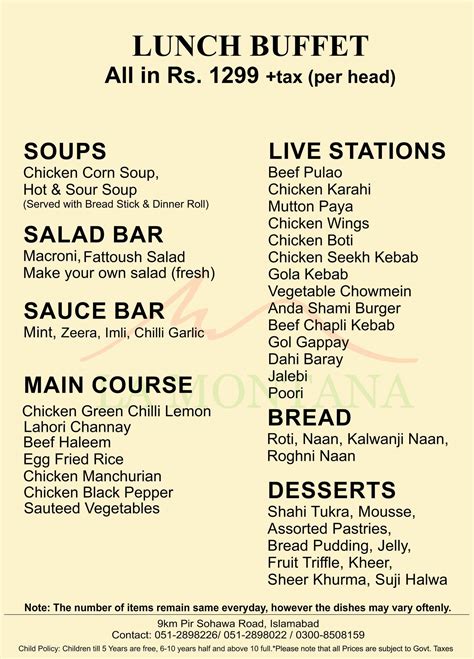 Lunch Buffet in Islamabad & Rawalpindi: Menu & Prices