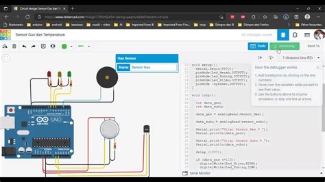 Gas Sensor and Temperature Sensor Arduino Tinkercad Simulation - YouTube