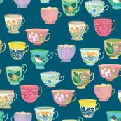 Vintage Tea Cups {Prussian Blue} medium - Spoonflower