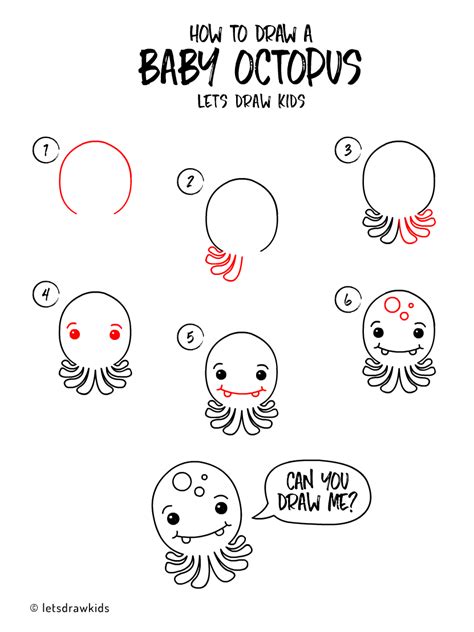 How to draw a Baby Octopus. Easy drawing, step by step, perfect for kids! Let's draw kids. Easy ...