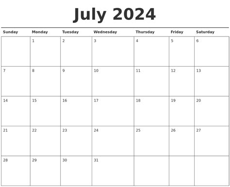 July 2024 Calendar Printable