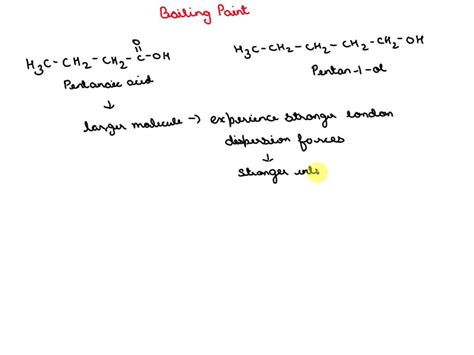 SOLVED: The boiling point of two compounds is given below. Compound Pentanoic acid Pentan-1-ol ...