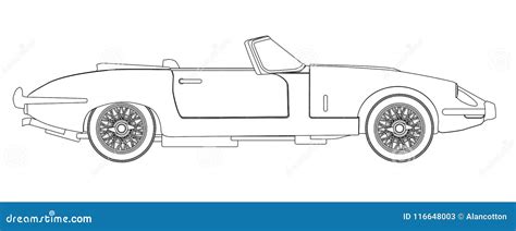 Sports Car Outline Drawing on a White Background Stock Vector - Illustration of wheels, drawing ...