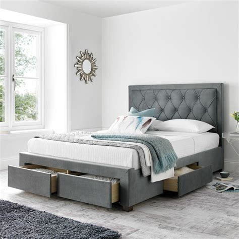 Woodbury Grey Velvet Fabric 4 Drawer Storage Bed