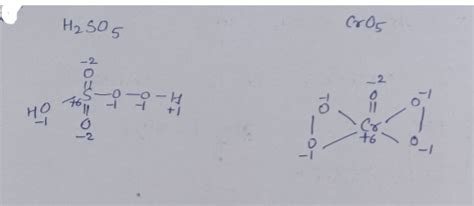 Draw the structure of H2SO5 , CrO5 and NO and also mention the oxidation state of each atom.