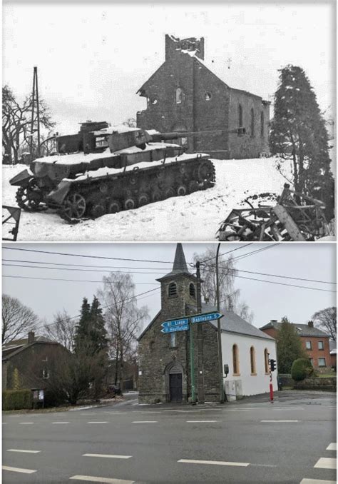 Then and Now: Church in Foy, Bastogne, Battle of the Bulge - WW2 HistoryBook